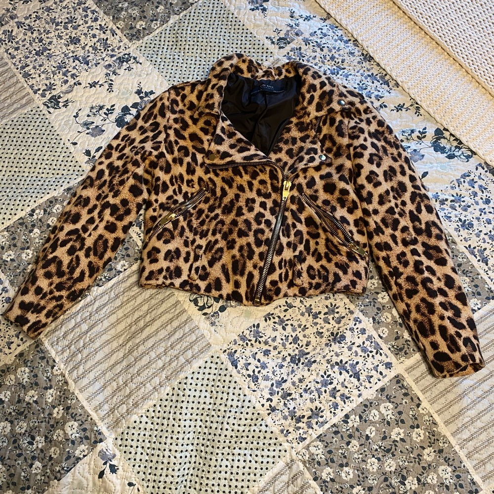 Zara Leopard Print Motto Jacket
